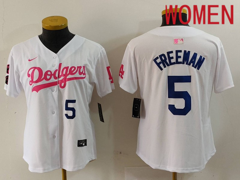 Women Los Angeles Dodgers 5 Freeman White joint name 2024 Nike MLB Jersey style 9124